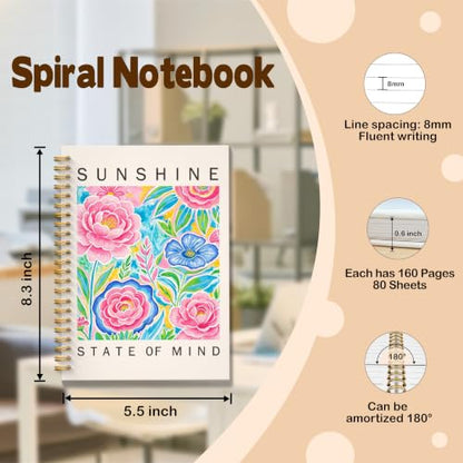JMICTUB Colorful Floral Summer Beach Spiral Notebook 5.5x8.3, Sunshine State of Mind Flower Hardcover Lined Journal - color: Spiral notebook-07
