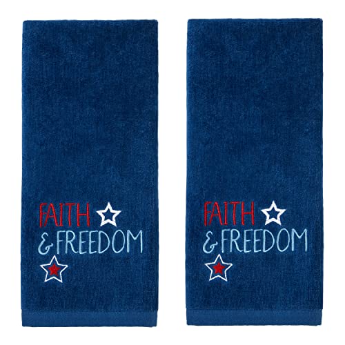 SKL Home Faith & Freedom Hand Towel Set-2pc, 100% Cotton, Embroidered, Navy - color: Faith & Freedom