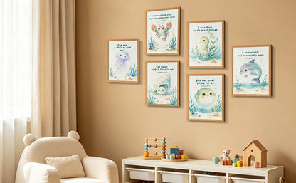 6Pcs Watercolor Sea Animal Bible Verse Nursery Unframed Wall Art Print Set - color: Lobster Shell