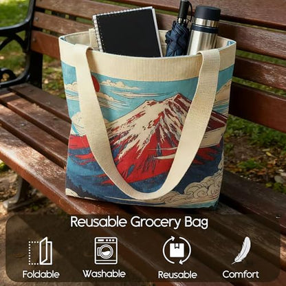 Large Tote Shopping Bag Cotton Canvas-Reusable grocery Bag with Zipper Aesthetic Reusable Shoulder Bag - style: Style-c