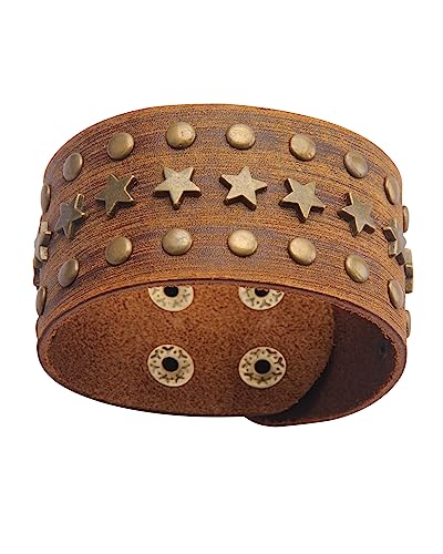 GelConnie Leather Cuff Bracelet Punk Braided Bracelets Rock Leather Wristbands Faux Mens Leather Bracelet Gothic Viking Bangle Adjustable Wrap Bracelet for Women,Men - color: Brown Star Leather Bracelet