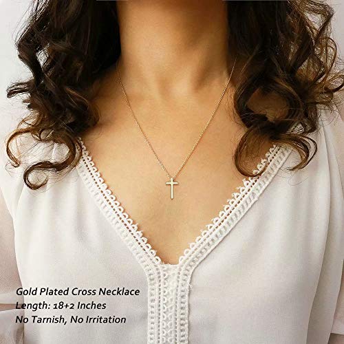 M MOOHAM Cross Necklace for Women Girls, Dainty 14K Gold Plated Cross Pendant Necklace Sideways Cross Choker Layered Necklaces for Women Girls - color: Cross Gold 0.51"×0.91"