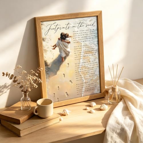 YOXORDQ Footprints in The Sand Poem Canvas Wall art,16x24in - color: Framed Footprints, size: 24"L x 16"W