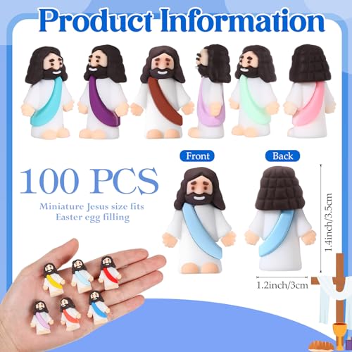 Bememo 100 Pcs Jesus Toys Original Design Mini Rubber Little Jesus Figurine to Hide and Seek Religious Party Favors Sunday School Craft Baptism Gifts for Easter Egg Stuffers (Colorful) - color: Colorful
