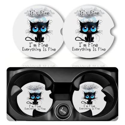 Yonlevres Car Coasters for Cup Holders, Black Cat, 2.75", 2 Pack - color: Black