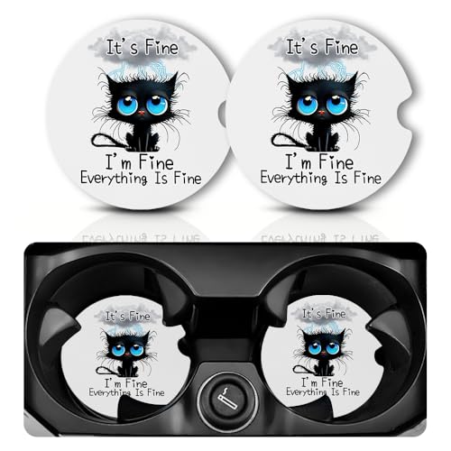 Yonlevres Car Coasters for Cup Holders, Black Cat, 2.75", 2 Pack - color: Black