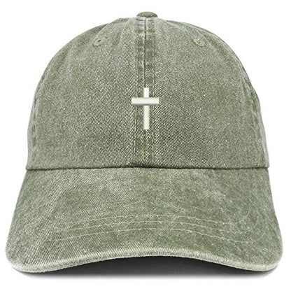 Trendy Apparel Shop Cross Embroidered Washed Cotton Adjustable Cap - color: Olive