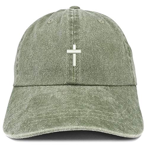 Trendy Apparel Shop Cross Embroidered Washed Cotton Adjustable Cap - color: Olive