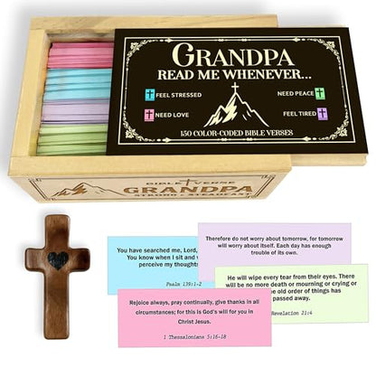 Personalized Grandpa Bible Verse Box with 150 Color-Coded Scripture Cards, Custom Name Prayer Box with Wooden Pocket Cross, Christian Gift for Grandpa, Christmas, Father’s Day - color: Grandpa