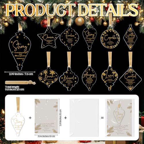Kasyat 10 Sets Christian Tree Ornaments Bulk Clear with Cards, Casual - style: Casual