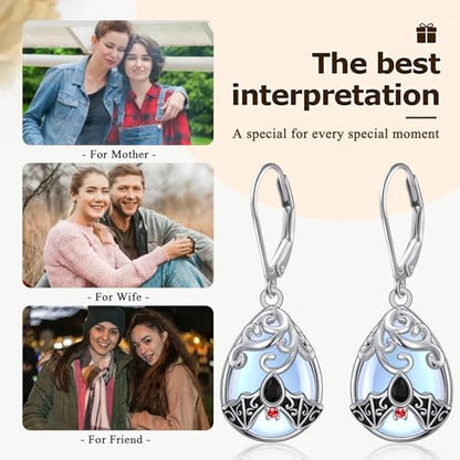 925 Sterling Silver Filigree Dangle Drop Leverback Teardrop Earrings - color: bat moonstone