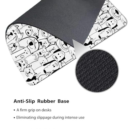 Dogs and Cats Cartoon Inspired Design Mouse Pad, Black and White Desk Mat - color: Black White