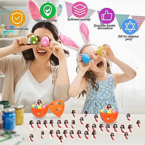 Bememo 100 Pcs Jesus Toys Original Design Mini Rubber Little Jesus Figurine to Hide and Seek Religious Party Favors Sunday School Craft Baptism Gifts for Easter Egg Stuffers(Red) - color: Red