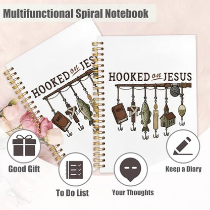 Christian Fishing Spiral Notebook Journal 5.5x8.3in, Faith Journal for Men, Hooked on Jesus Angler Religious Scripture Hardcover Notebook for Church Study Work Office - color: Hooked on Jesus Angler Religious