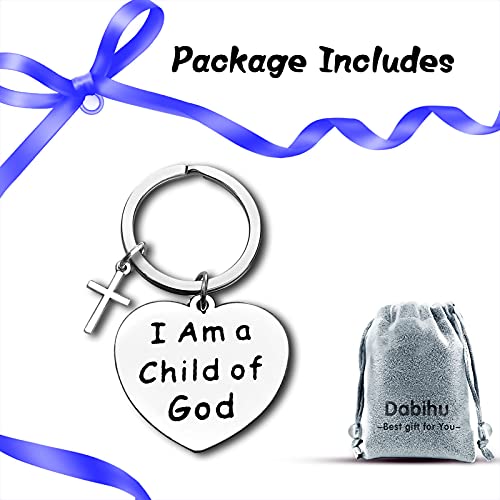 Dabihu Christian Gift Keychain Religious Gift Bible Verse Keyring Baptism Christmas Easter Birthday First Communion Gift - color: I Am a Child of God Silver Heart Keychain
