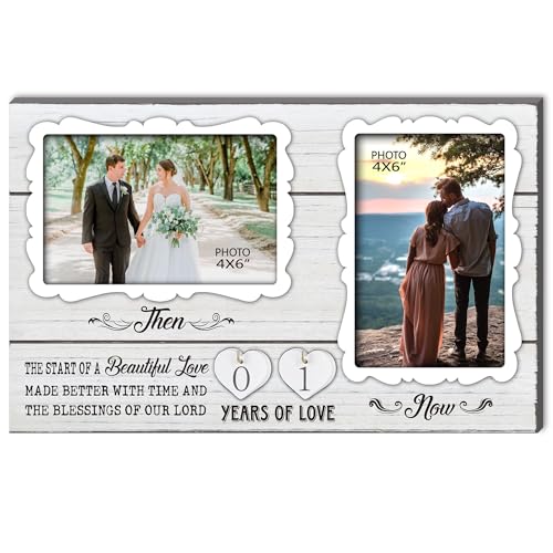 EXQUIDECA White Farmhouse Wife and Husband 2 Slot Picture Frame Holds 4X6 Inches Photos,1-99 Years of Love Anniversary Wedding Marriage Blessing Gifts for Couples - color: white - years of love frame