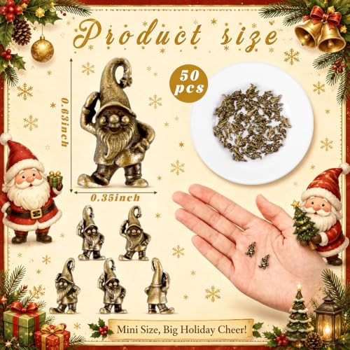 Civaner 50 Pcs Mini Brass Gnome, Tiny Gnome Figurines for Christmas Decor - style: Cute Santa Claus