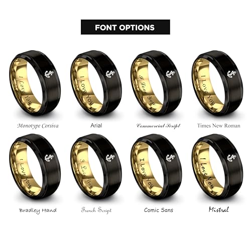 Gift for Nautical Fan - Anchor With Rope Ring - Men Women - Tungsten - Flat Dome Bevel - Band - Yellow Gold Black Silver Blue - Anniversary Wedding - 8mm - Brushed Polished - Personalized Custom Engra - color: 04 - Yellow Gold Black Tungsten