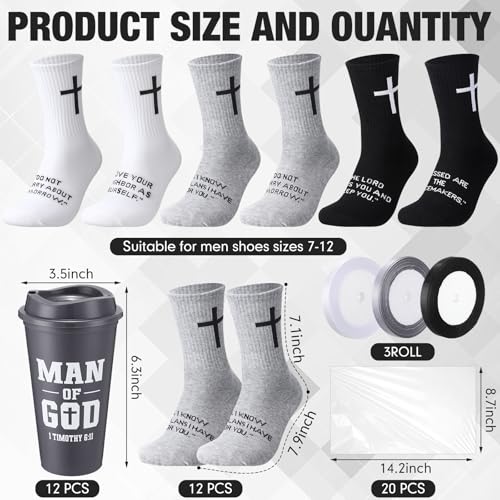 12 Sets Christian Gifts for Men Man of God Cups Socks,Black, White, Gray - color: Black, White, Gray
