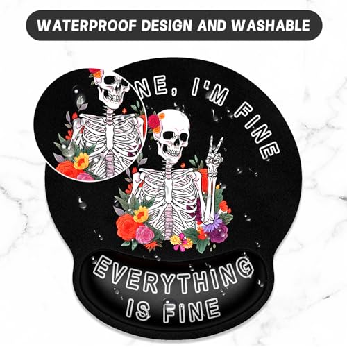 ITNRSIIET Ergonomic Mouse Pad with Wrist Support Wrist Rest Smooth Surface Non-Slip Rubber Base Comfortable Office Supplies Pain Relief, 9.8 x 9.1 inches, Flower Skull - color: Flower Skull