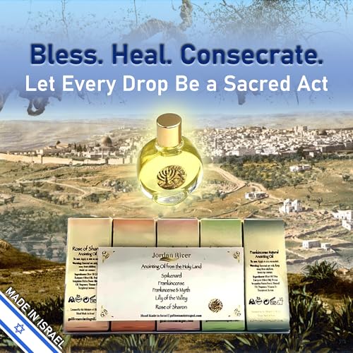 Anointing Oil for Prayer – 5x15ml Holy Oil Bottles from Jerusalem – Rose of Sharon, Spikenard, Lily of The Valley, Myrrh, Frankincense – Blessed Anointed Oils from Israel