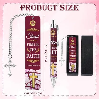 Bible Metal Bookmark Pen Gift Set, Scripture Marble Design Christian Women - style: Religious Burgundy