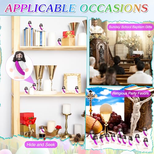 Bememo 25Pcs Mini Jesus Figure for Religious Favor,Purple - color: Purple