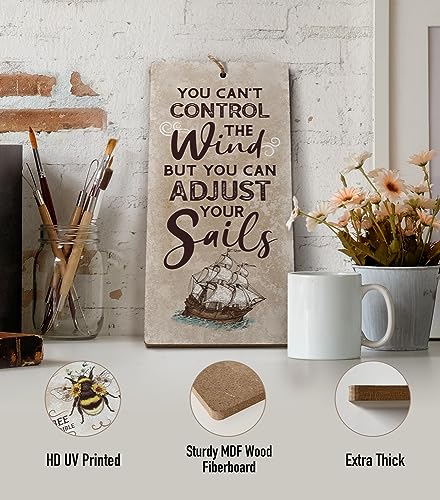 YZEXEZY Sail Boat Decor-You Can't Control The Wind But You Can Adjust Your Sails Sign12" x 6" Nautical themes Decor for Lake House Cabin Gifts for Sailors Sailing Enthusiasts - style: Sails Sign