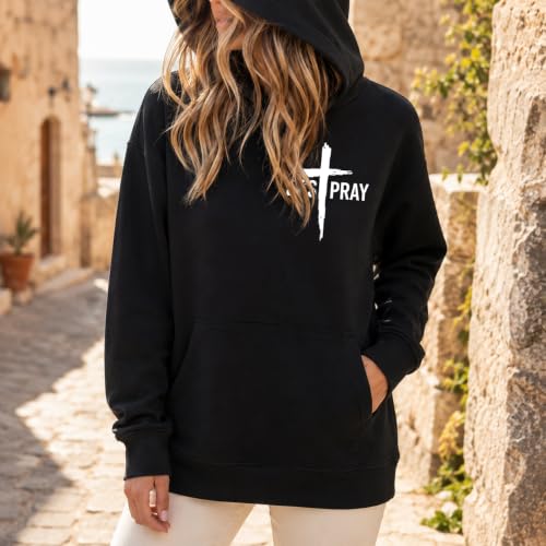 Christian Sweatshirts For Women Need Prayer Tap My Shoulder Hoodie Sweater - color: Black-1, size: XX-Large