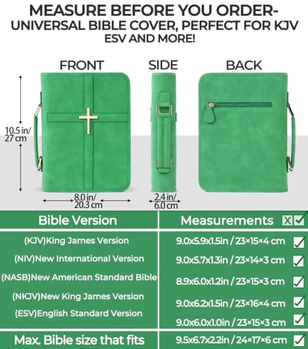 Vegan Leather Bible Cover Case, Bible Bag for Men Women, Gift Box Packaging - color: Green