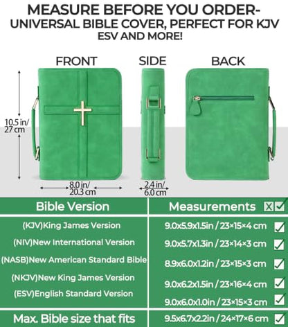 Vegan Leather Bible Cover Case, Bible Bag for Men Women, Gift Box Packaging - color: Green