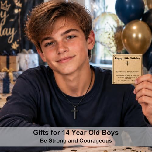 NZKNP Cross Necklace for Boy Teen Men, Birthday Gifts for Boys 8-14 - color: Balck, 14th