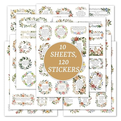 120Pcs Christian Bible Verse Stickers, PET Floral Scripture Sticker - color: Bible Stickers