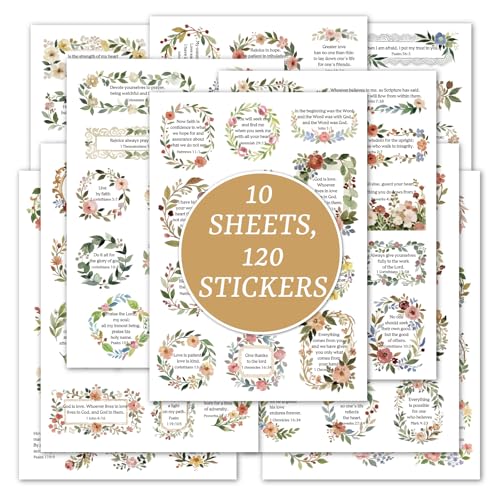 120Pcs Christian Bible Verse Stickers, PET Floral Scripture Sticker - color: Bible Stickers