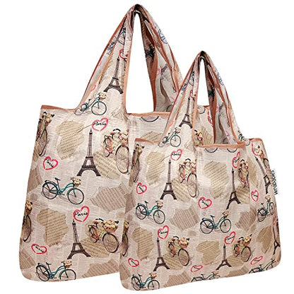 allydrew Large Foldable Tote Nylon Reusable Grocery Bags - color: Set of 2, Paris, size: Large & Small (Set of 2)