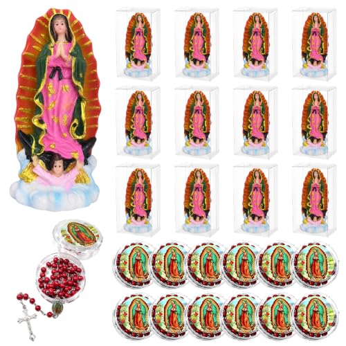 12Set Our Lady of Guadalupe Statues with Rosary Necklaces Baptism Favors