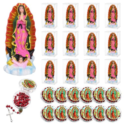 12Set Our Lady of Guadalupe Statues with Rosary Necklaces Baptism Favors