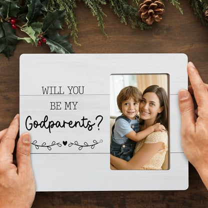 Godparents Picture Frame Baptism Gifts, Godchild Christening Gift for Godfather, Will You Be My Godparents Frames Fits 4x6 Photo - color: Blue