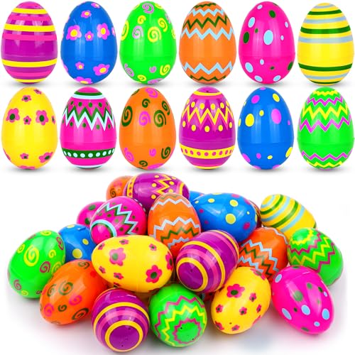 36 PCS 3.1" Plastic Printed Easter Eggs Bulk, Bright Colorful Fillable Empty Easter Eggs Bulks for Egg Hunt, Kids Easter Basket Stuffers Fillers Classroom Prizes Rewards Party Favors for Boys Girls - style: 36 PCS 3.1" Printed Easter Eggs