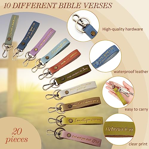 Jeyiour 20 Pcs Christian Keychains Bible Key Chain Bulk - color: Pastel Colors