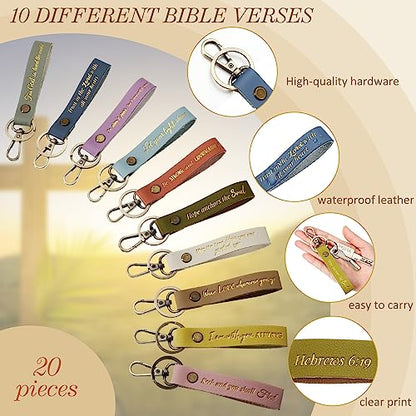Jeyiour 20 Pcs Christian Keychains Bible Key Chain Bulk - color: Pastel Colors
