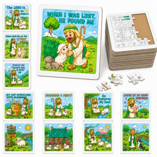 Cinrobiye 24 Pcs VBS 2026 Emerald Isle Coloring Puzzle Kit, Good Shepherd Christian Puzzle Crafts Inspired by Psalm 23 for Vacation Bible School, Sunday School, Church Activities and Group Events - color: Emerald Isle