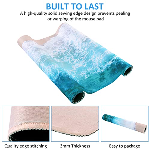 iCasso Extended Gaming Mouse Pad,35.4 x 15.7in Desk Pad,Beach - color: Beach
