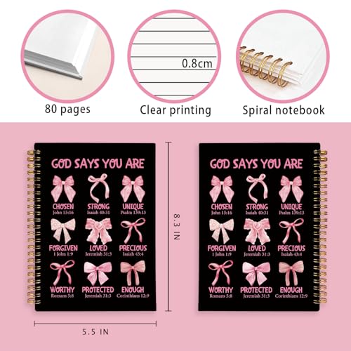 LIANGW Christian Prayer Journal Pink Bow Notebook Gifts for Teen Girls Kids - color: God Says You Are - Black