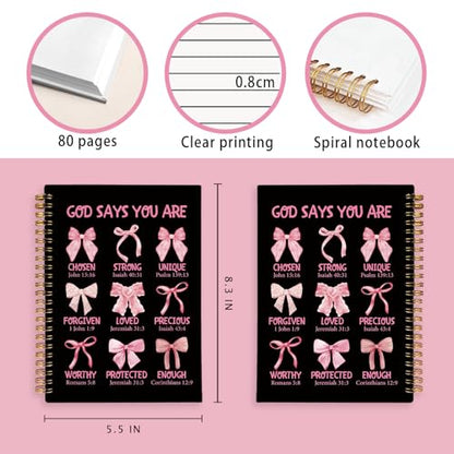 LIANGW Christian Prayer Journal Pink Bow Notebook Gifts for Teen Girls Kids - color: God Says You Are - Black