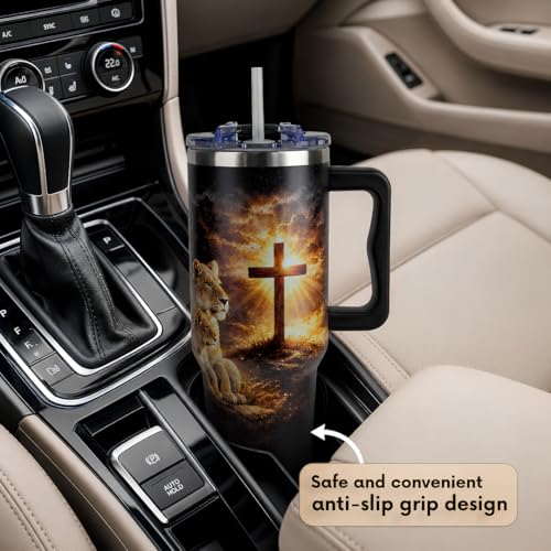 To My Son Gifts from Mom, Fathers Day Gift For Son, Graduation Birthday Gifts For Son, 40 Oz Coffee Tumbler With Handle, Adult Son Coffee Mug, Christian Lion Cross - color: Gifts for Son