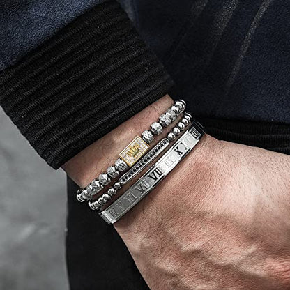 WFYOU Stainless Steel Bracelets for Men Gold Cuff Bracelet Birthday Gifts - color: Gold Silver 2