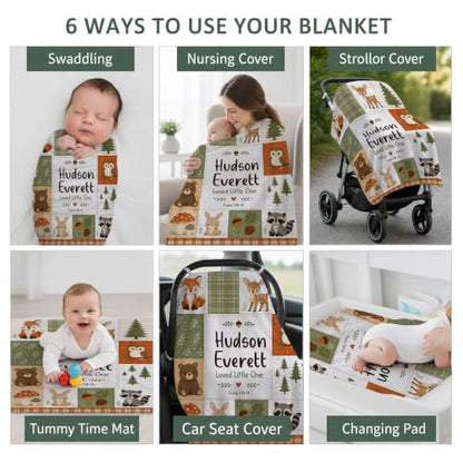 Personalized Woodland Animal Baby Blanket, Custom Forest Baby Blanket - color: White #6