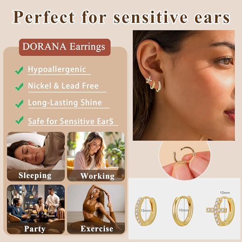 3Pairs Gold Cross Earrings for Women Hoops Huggie Earrings Stack Set - color: Gold-1