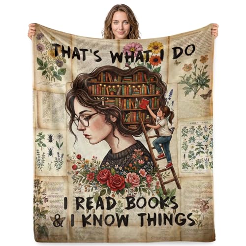 Jekeno Book Lover Gifts Blanket Floral Bookshelf Throw Blanket - color: Book Lover, size: 60x80 Inch